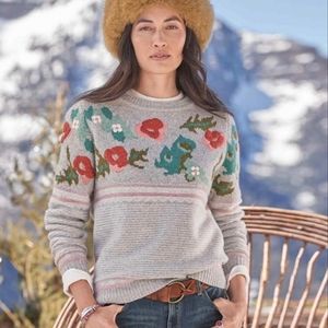 Sundance Wool Embroidered Bold Botanic Flower Sweater